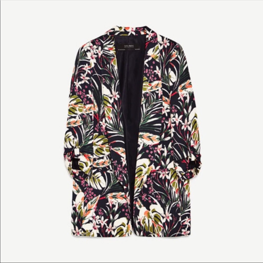 Zara floral long open front blazer